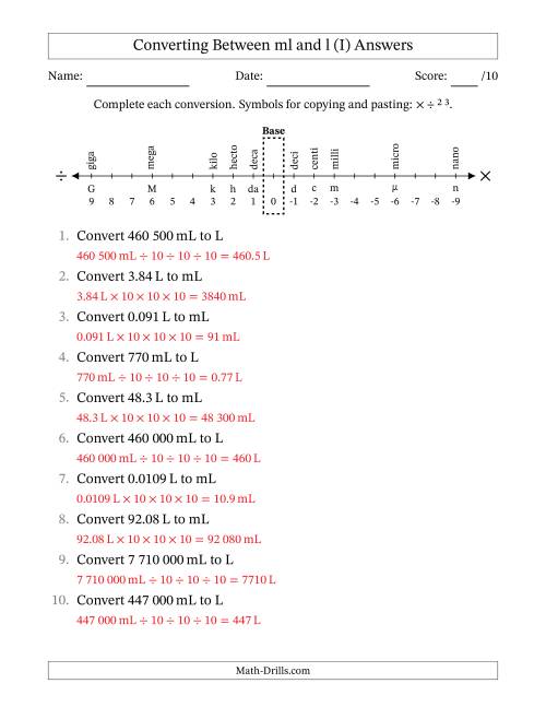 The Converting Between Millilitres and Litres (SI Number Format) (I) Math Worksheet Page 2