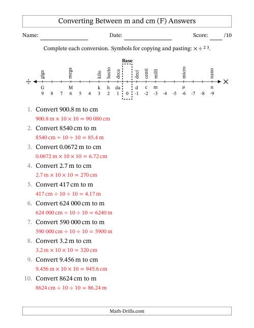 The Converting Between Centimetres and Metres (SI Number Format) (F) Math Worksheet Page 2