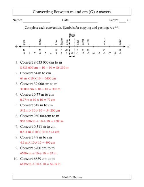The Converting Between Centimetres and Metres (SI Number Format) (G) Math Worksheet Page 2