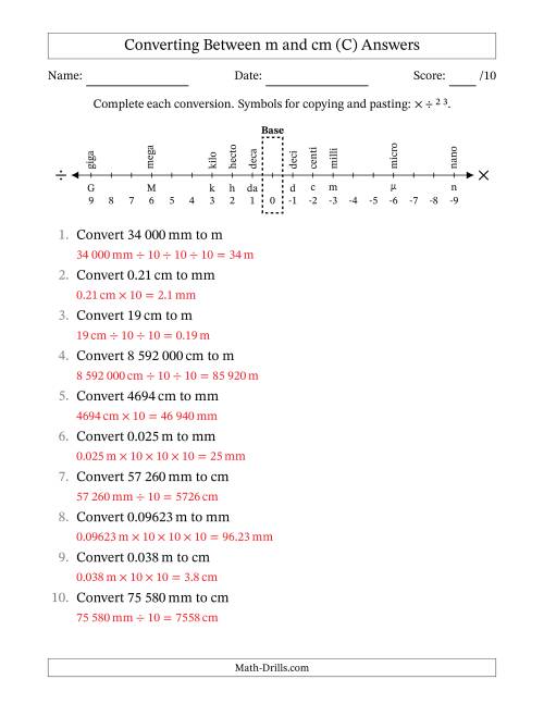 The Converting Between Centimetres and Metres (SI Number Format) (C) Math Worksheet Page 2