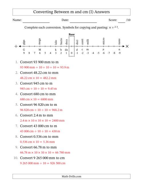 The Converting Between Centimetres and Metres (SI Number Format) (I) Math Worksheet Page 2