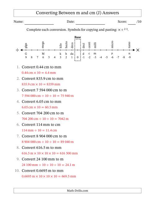 The Converting Between Centimetres and Metres (SI Number Format) (J) Math Worksheet Page 2