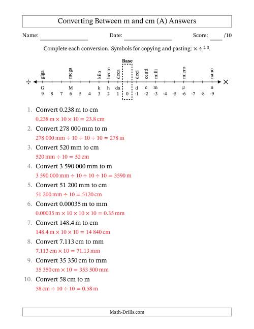 The Converting Between Centimetres and Metres (SI Number Format) (All) Math Worksheet Page 2