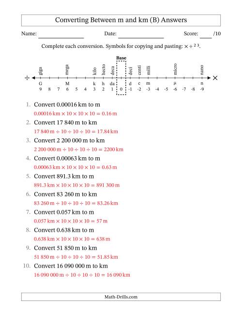 The Converting Between Kilometres and Metres (SI Number Format) (B) Math Worksheet Page 2