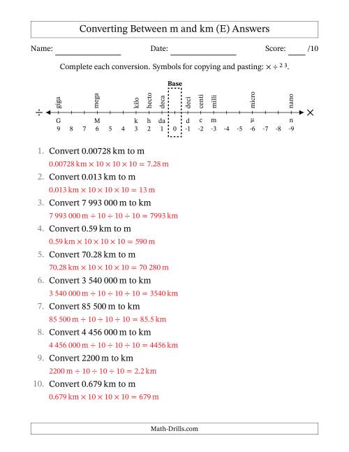 The Converting Between Kilometres and Metres (SI Number Format) (E) Math Worksheet Page 2