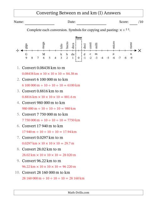 The Converting Between Kilometres and Metres (SI Number Format) (I) Math Worksheet Page 2