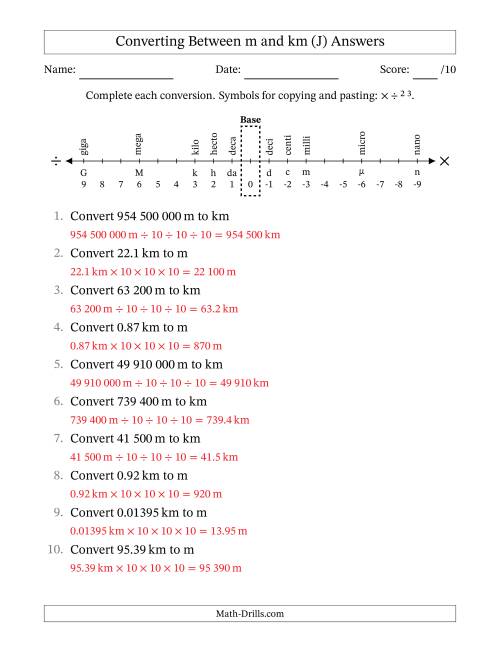 The Converting Between Kilometres and Metres (SI Number Format) (J) Math Worksheet Page 2