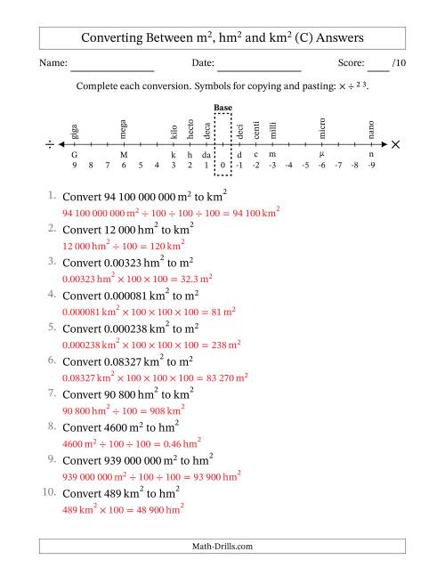 The Converting Between Square Metres, Square Hectometres and Square Kilometres (S.I. Number Format) (C) Math Worksheet Page 2