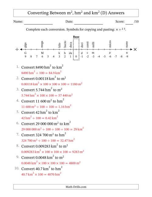 The Converting Between Square Metres, Square Hectometres and Square Kilometres (S.I. Number Format) (D) Math Worksheet Page 2