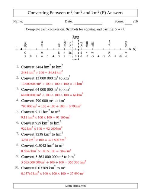 The Converting Between Square Metres, Square Hectometres and Square Kilometres (S.I. Number Format) (F) Math Worksheet Page 2