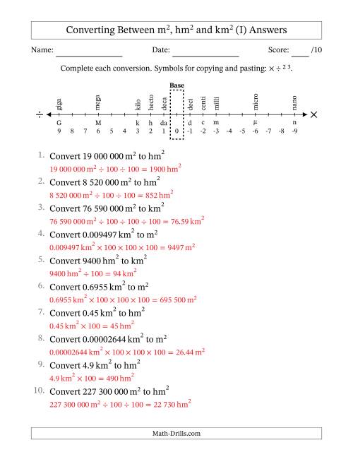 The Converting Between Square Metres, Square Hectometres and Square Kilometres (S.I. Number Format) (I) Math Worksheet Page 2