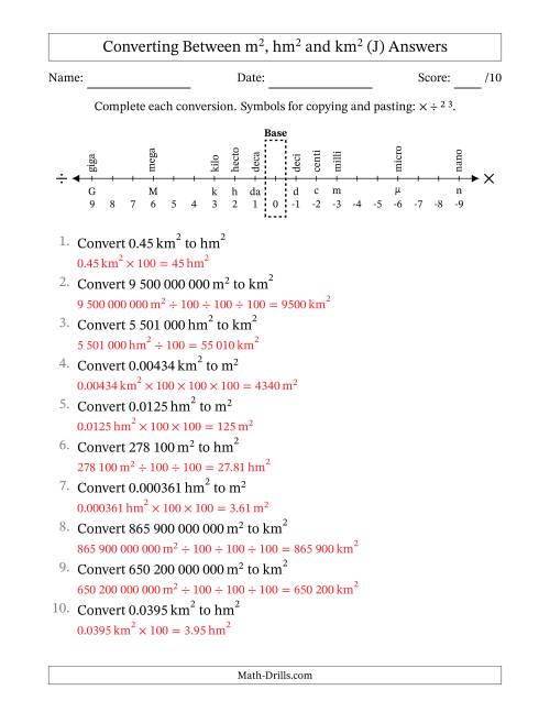 The Converting Between Square Metres, Square Hectometres and Square Kilometres (S.I. Number Format) (J) Math Worksheet Page 2