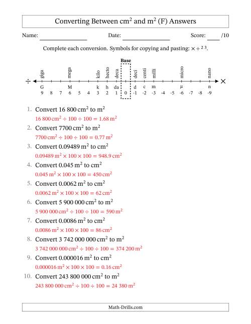 The Converting Between Square Centimetres and Square Metres (S.I. Number Format) (F) Math Worksheet Page 2