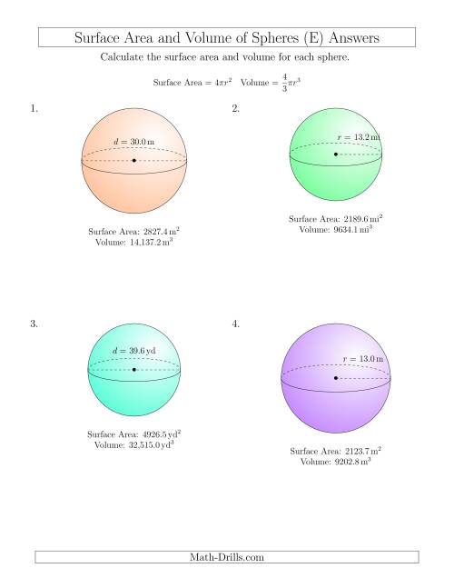 The Volume and Surface Area of Spheres (One Decimal Place) (E) Math Worksheet Page 2