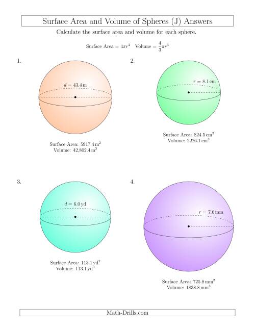 The Volume and Surface Area of Spheres (One Decimal Place) (J) Math Worksheet Page 2