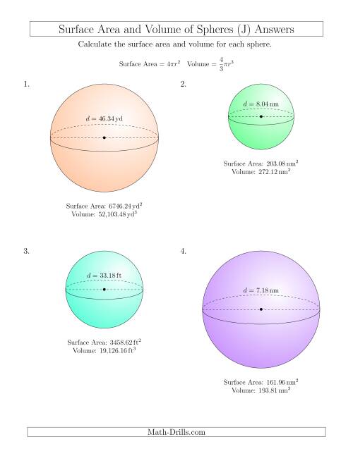 The Volume and Surface Area of Spheres (Two Decimal Places) (J) Math Worksheet Page 2