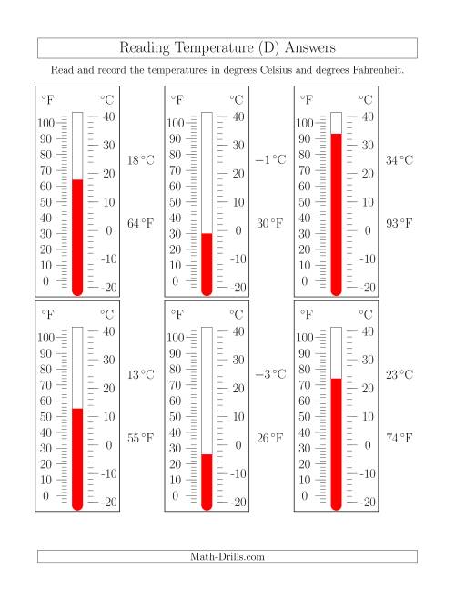 The Reading Temperatures from Thermometers (D) Math Worksheet Page 2