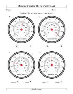 Reading Temperatures from Circular Thermometers (Celsius Dominant)