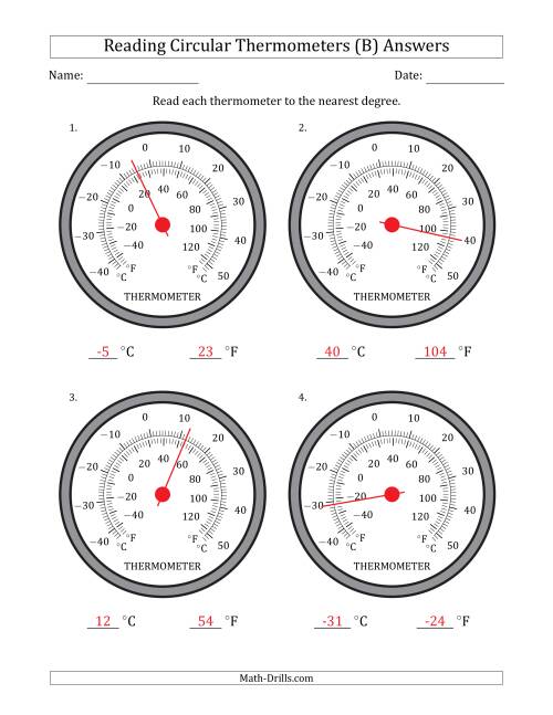 The Reading Temperatures from Circular Thermometers (Celsius Dominant) (B) Math Worksheet Page 2