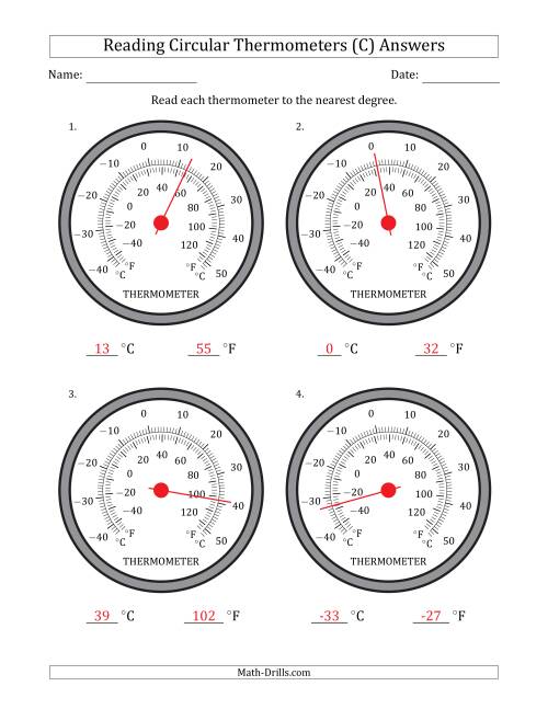 The Reading Temperatures from Circular Thermometers (Celsius Dominant) (C) Math Worksheet Page 2