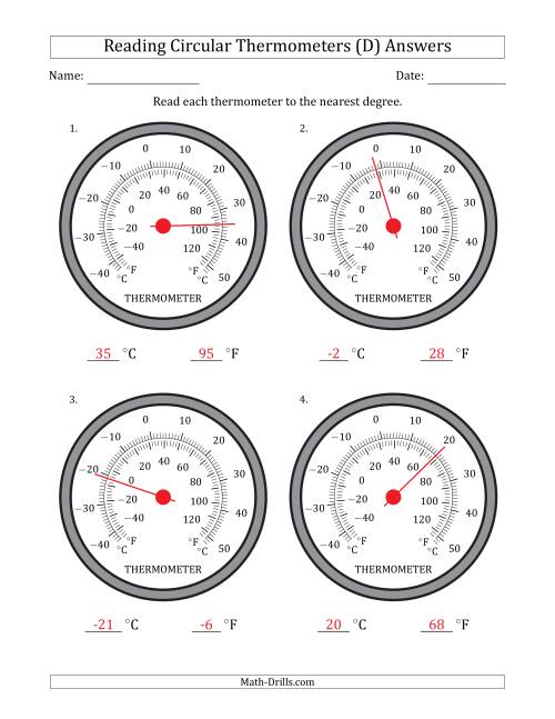 The Reading Temperatures from Circular Thermometers (Celsius Dominant) (D) Math Worksheet Page 2
