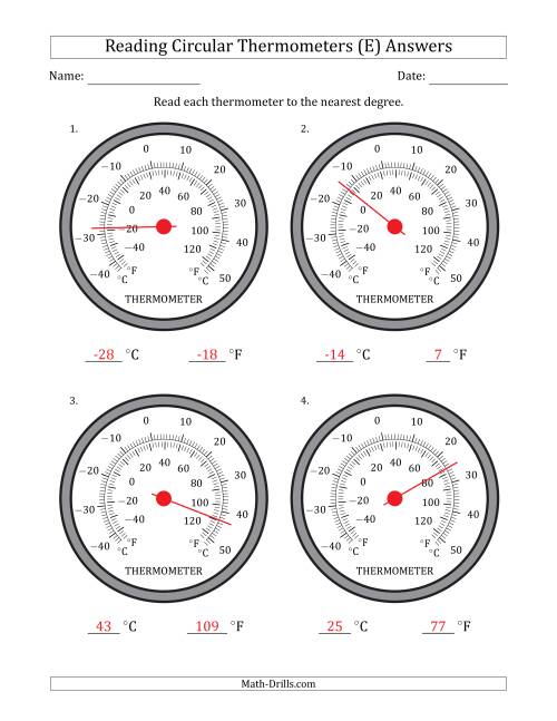 The Reading Temperatures from Circular Thermometers (Celsius Dominant) (E) Math Worksheet Page 2