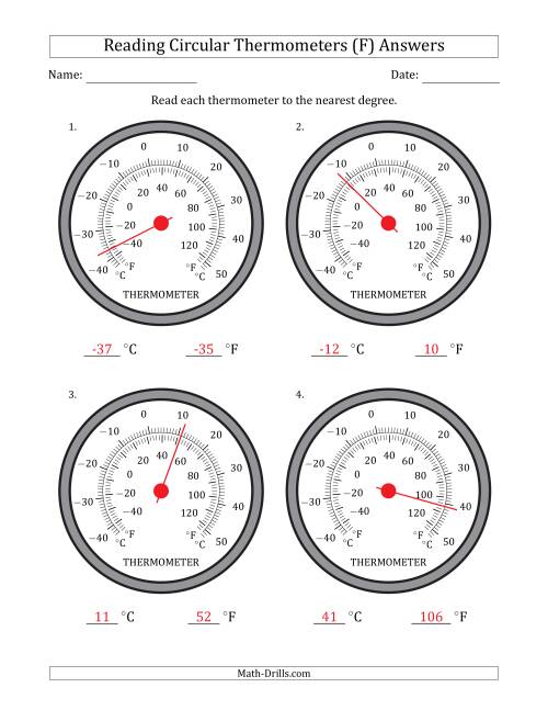 The Reading Temperatures from Circular Thermometers (Celsius Dominant) (F) Math Worksheet Page 2