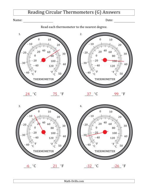 The Reading Temperatures from Circular Thermometers (Celsius Dominant) (G) Math Worksheet Page 2
