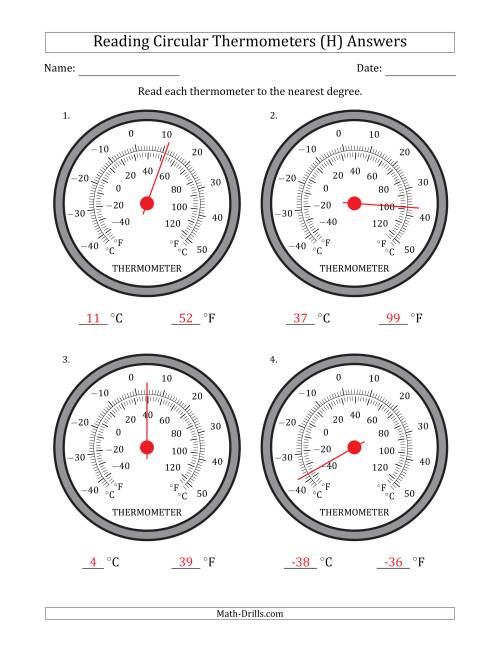 The Reading Temperatures from Circular Thermometers (Celsius Dominant) (H) Math Worksheet Page 2