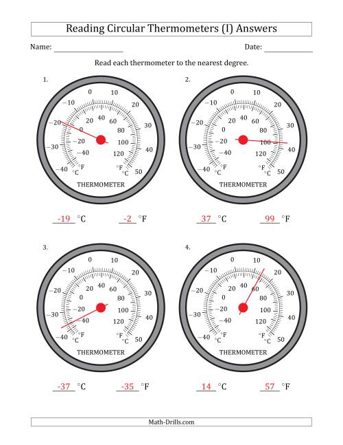 The Reading Temperatures from Circular Thermometers (Celsius Dominant) (I) Math Worksheet Page 2