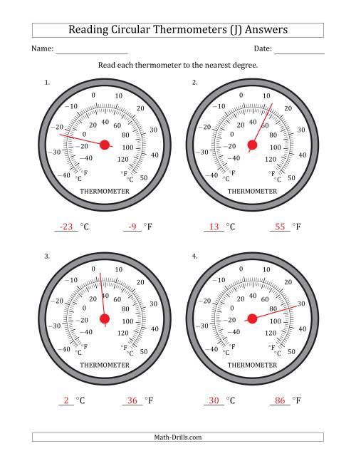 The Reading Temperatures from Circular Thermometers (Celsius Dominant) (J) Math Worksheet Page 2