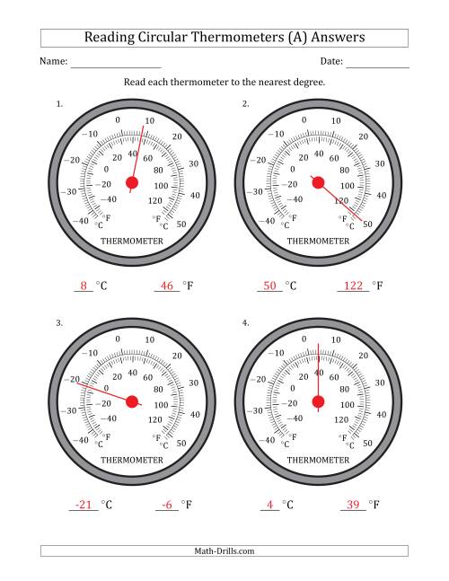 The Reading Temperatures from Circular Thermometers (Celsius Dominant) (All) Math Worksheet Page 2