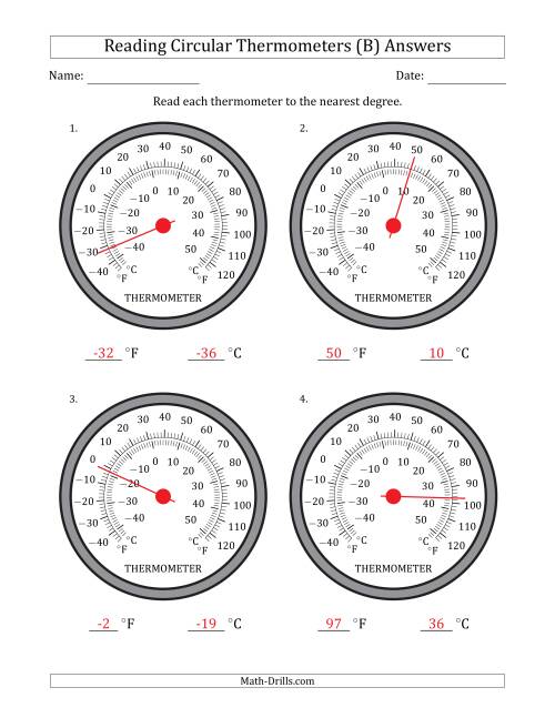 The Reading Temperatures from Circular Thermometers (Fahrenheit Dominant) (B) Math Worksheet Page 2