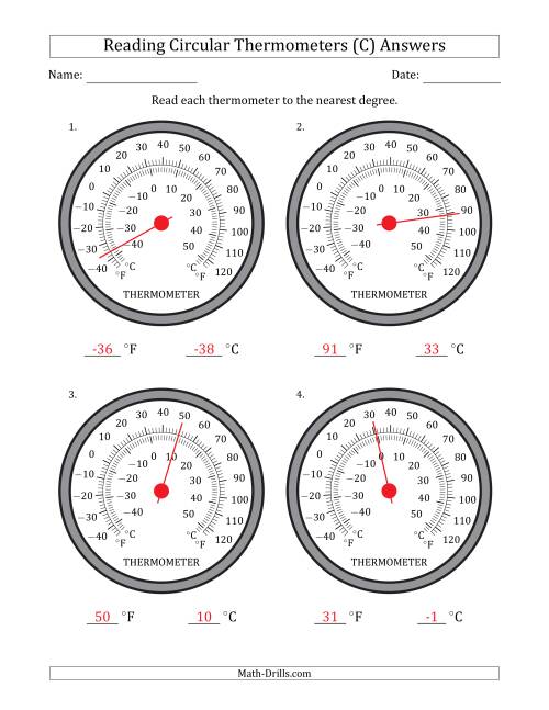 The Reading Temperatures from Circular Thermometers (Fahrenheit Dominant) (C) Math Worksheet Page 2