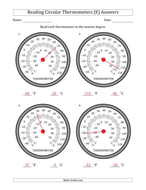 The Reading Temperatures from Circular Thermometers (Fahrenheit Dominant) (E) Math Worksheet Page 2