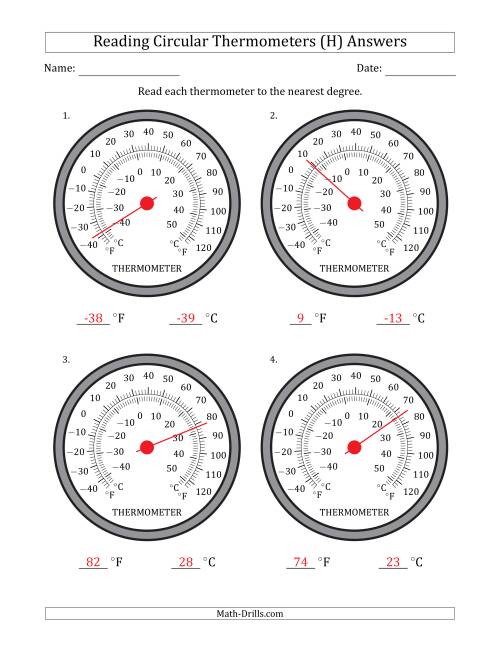 The Reading Temperatures from Circular Thermometers (Fahrenheit Dominant) (H) Math Worksheet Page 2