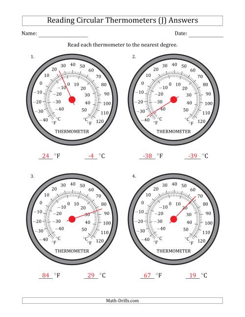 The Reading Temperatures from Circular Thermometers (Fahrenheit Dominant) (J) Math Worksheet Page 2