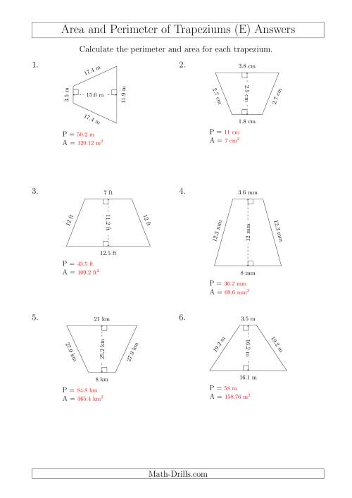 The Calculating Area and Perimeter of Isosceles Trapeziums (E) Math Worksheet Page 2