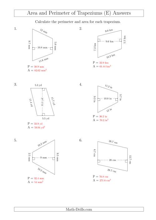 The Calculating Area and Perimeter of Scalene Trapeziums (E) Math Worksheet Page 2