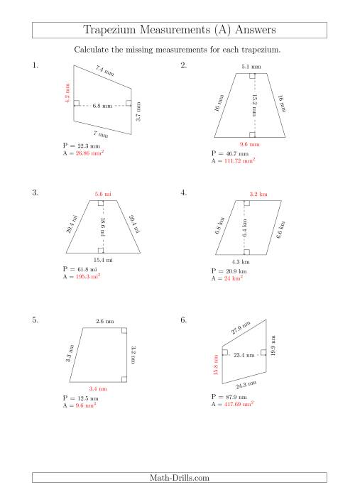 The Calculating Bases and Areas of Trapeziums (A) Math Worksheet Page 2