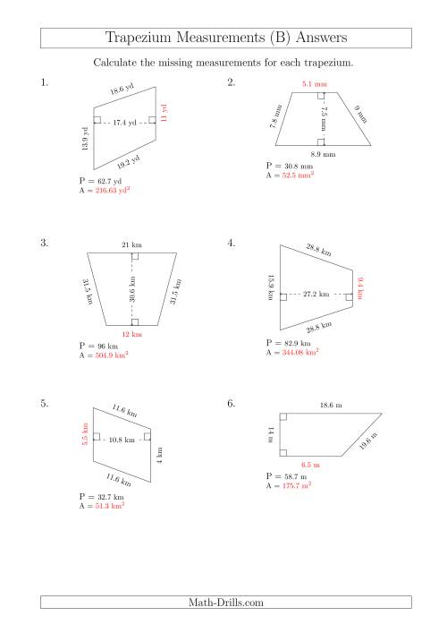 The Calculating Bases and Areas of Trapeziums (B) Math Worksheet Page 2