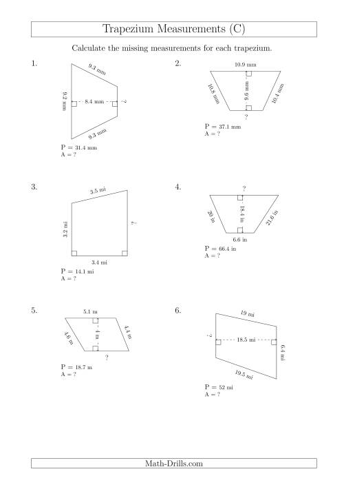The Calculating Bases and Areas of Trapeziums (C) Math Worksheet