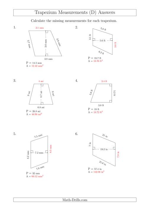 The Calculating Bases and Areas of Trapeziums (D) Math Worksheet Page 2
