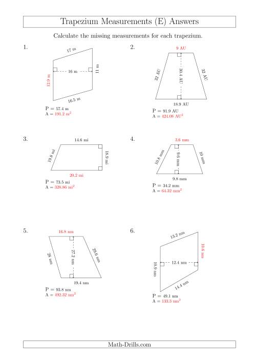 The Calculating Bases and Areas of Trapeziums (E) Math Worksheet Page 2