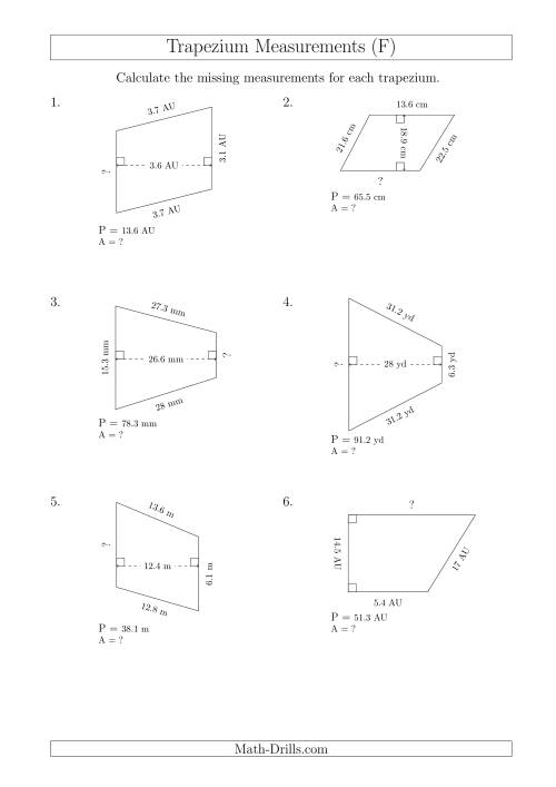 The Calculating Bases and Areas of Trapeziums (F) Math Worksheet