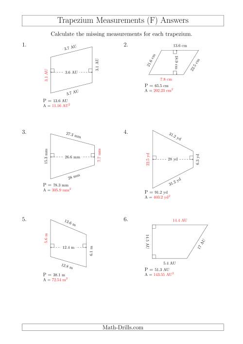 The Calculating Bases and Areas of Trapeziums (F) Math Worksheet Page 2