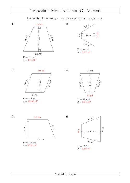 The Calculating Bases and Areas of Trapeziums (G) Math Worksheet Page 2