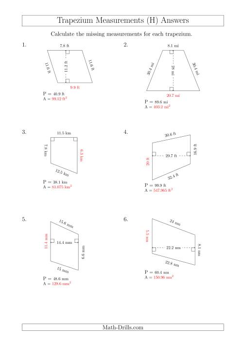 The Calculating Bases and Areas of Trapeziums (H) Math Worksheet Page 2