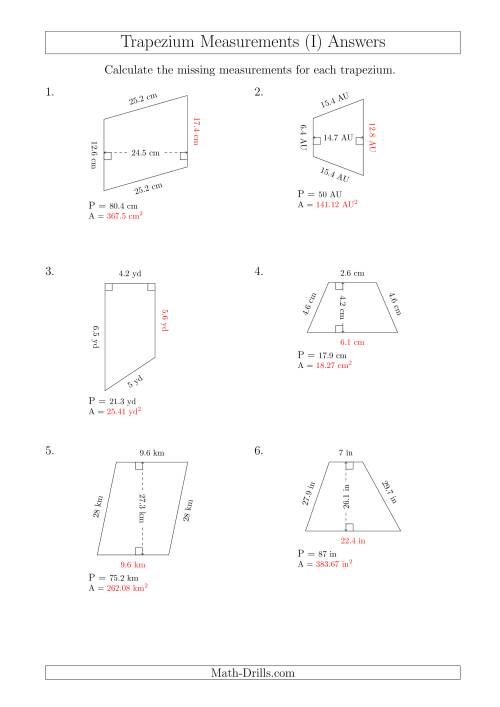 The Calculating Bases and Areas of Trapeziums (I) Math Worksheet Page 2