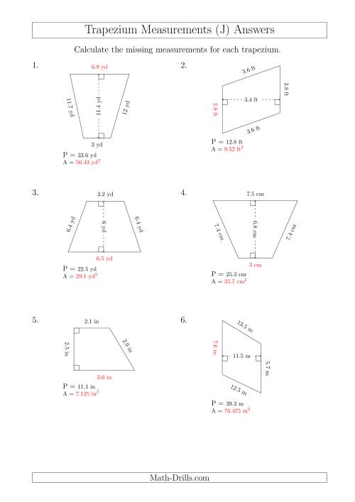 The Calculating Bases and Areas of Trapeziums (J) Math Worksheet Page 2